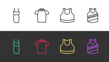 Çizgili Kadın Polo tişörtü, kadın bluzu ve Undershirt 'ü siyah beyaz giyer. Vektör.