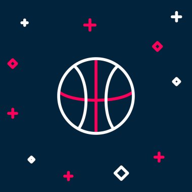 Çizgi basketbol topu simgesi mavi arkaplanda izole edildi. Spor sembolü. Renkli taslak konsepti. Vektör.