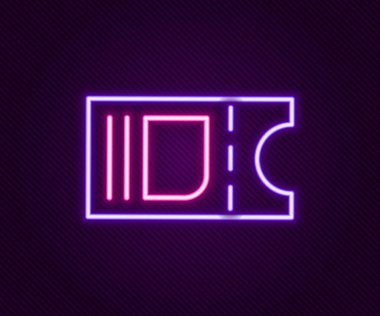 Parlayan neon hattı sinema bileti simgesi siyah arkaplanda izole edildi. Renkli taslak konsepti. Vektör.