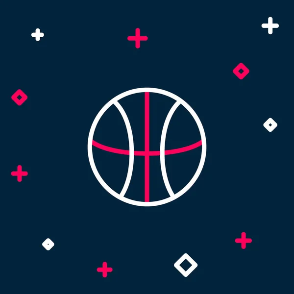 Ligne Icône Balle Basket Ball Isolé Sur Fond Bleu Symbole — Image vectorielle