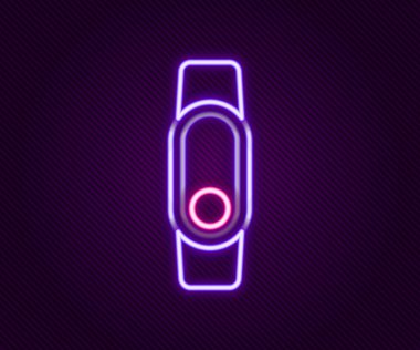 Parlayan neon hattı Smartwatch simgesi siyah arkaplanda izole edildi. Renkli taslak konsepti. Vektör.