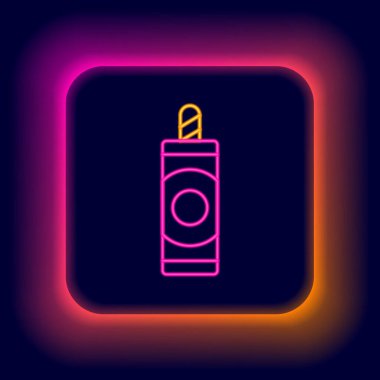 Parlayan neon hattı Firework simgesi siyah arkaplanda izole edildi. Eğlence partisi anlayışı. Patlayıcı havai fişek sembolü. Renkli taslak konsepti. Vektör.