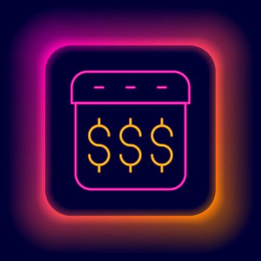 Parlayan neon hattı Ödeme Günü, siyah arkaplanda dolar simgesi olan takvim. Renkli taslak konsepti. Vektör.