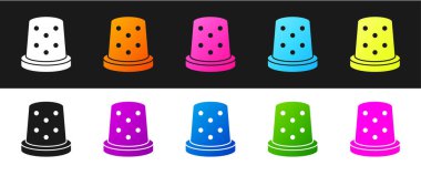 Dikiş simgesini siyah ve beyaz arkaplanda izole etmek için Yüksük 'ü ayarlayın. Vektör.