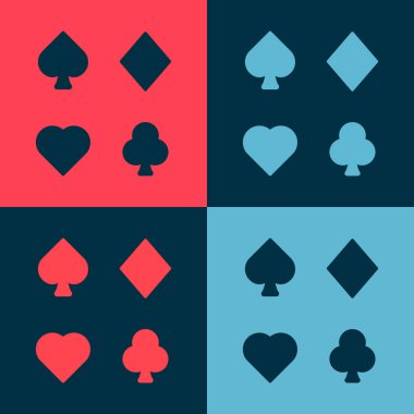 Pop Art Deck oyun kartları simgesi renk arkaplanında izole edildi. Kumarhane kumarı. Vektör.