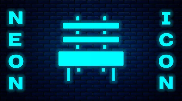 Glowing Neon Bench Icon Isolated Brick Wall Background Vector — Stock Vector