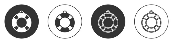 Black Lifebuoy Icon Isolated White Background Lifebelt Symbol Circle Button — Stock Vector