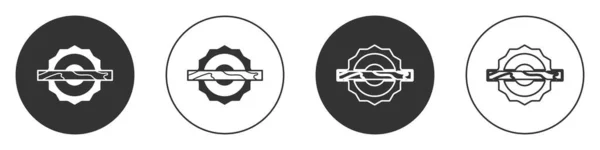Svart Elektrisk Cirkelsåg Med Stål Tandad Skiva Ikon Isolerad Vit — Stock vektor