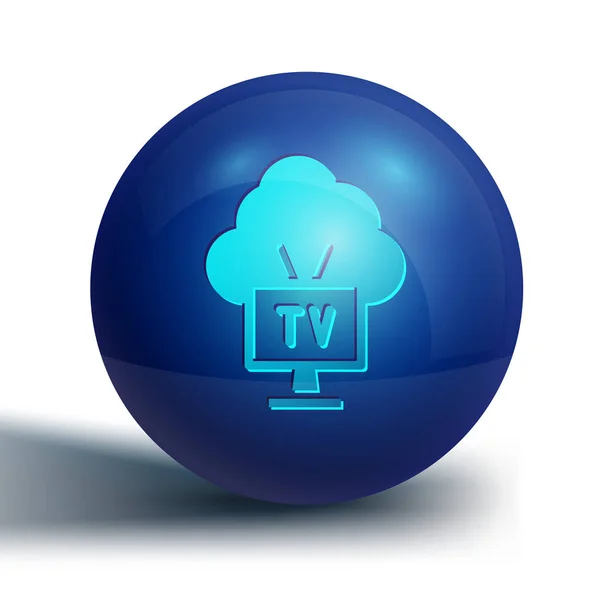 蓝色智能电视图标隔离在白色背景 电视信号 蓝色圆环按钮 — 图库矢量图片