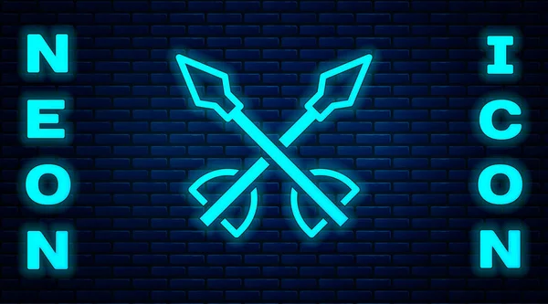 Glowing Neon Medieval Arrows Icon Isolated Brick Wall Background Medieval — Stock vektor