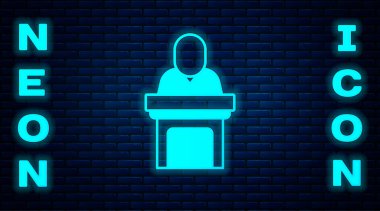 Glowing neon Church pastor preaching icon isolated on brick wall background. Vector. clipart