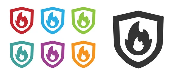 Black Fire Protection Shield Icon Isolated White Background Insurance Concept — Stock Vector