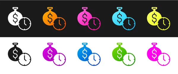 Set Time Ikona Peníze Izolované Černobílém Pozadí Peníze Jsou Čas — Stockový vektor