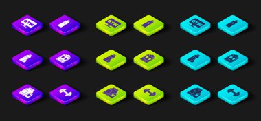 Spor Beslenme Salağı Sallama Eğitim Programı ve Konum Spor Salonu ikonu. Vektör.