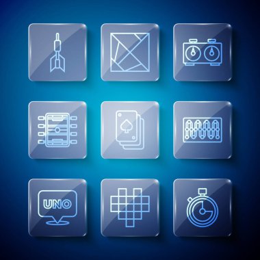 Stopwatch Time satranç saati için Uno kart oyunu Pixel kalplerini Hokey masası dart oku ve tahta simgesi olarak ayarla. Vektör.