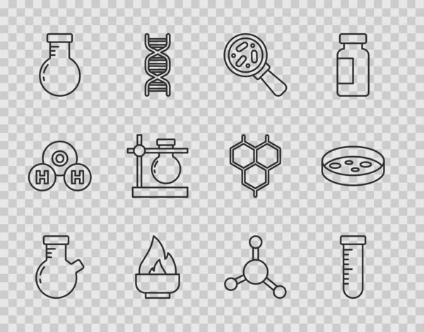 Set Line Tubo Ensayo Matraz Microorganismos Bajo Lupa Quemador Alcohol — Archivo Imágenes Vectoriales