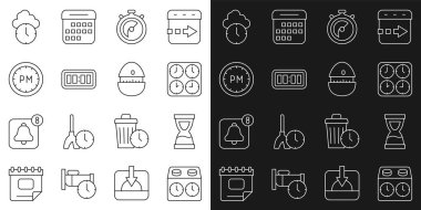 Satranç saatini ayarla Eski Kum Saati Saati Dijital Saat Saat Saat Saat ve Mutfak Zamanlayıcısı simgesi. Vektör.