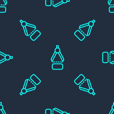 Yeşil çizgi çizen pusula simgesi mavi arkaplanda izole edilmiş pürüzsüz desen. Pusula işareti. Çizim ve eğitim araçları. Geometrik alet. Vektör.