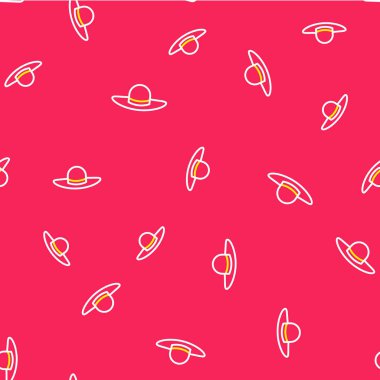 Zarif kadın şapkası ikonu kırmızı arka planda izole edilmiş kusursuz desen. Vektör.