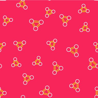 Molekül simgesi kırmızı arkaplanda izole edilmiş. Kimya moleküllerinin yapısı, fen öğretmenlerinin yenilikçi eğitim posteri. Vektör.