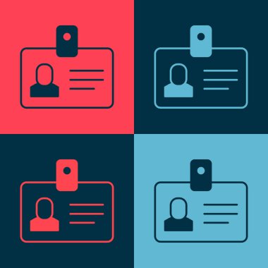 Pop sanat tanımlama rozeti simgesi renk arkaplanında izole edildi. Sunum için, şirketin kimliği için, reklam için kullanılabilir. Vektör.