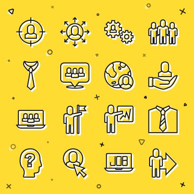 Yöneticilerden oluşan bir ekibin Liderini Dişli İşçi İnsan Bağlama Projesi, Üs başı avı ve Globe ve insan ikonu ile ayarla. Vektör.