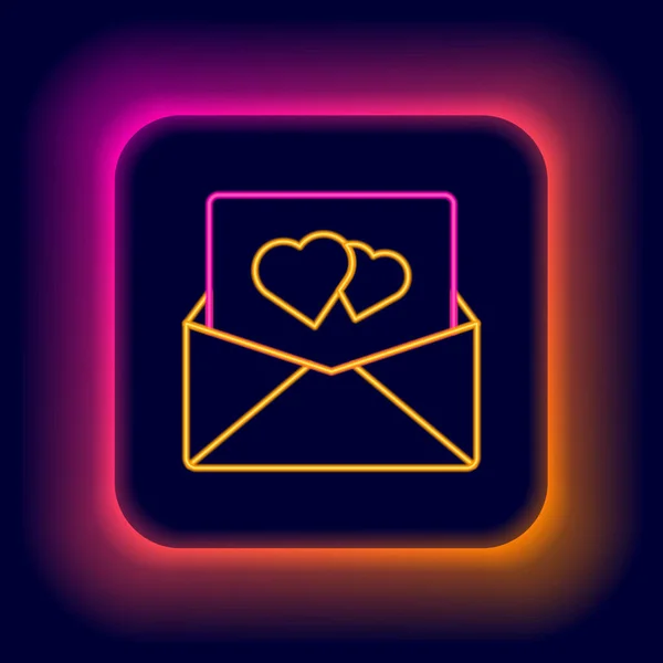 Λαμπερό Νέον Γραμμή Φάκελος Εικονίδιο Καρδιά Valentine Απομονώνονται Μαύρο Φόντο — Διανυσματικό Αρχείο