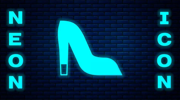 Glowing Neon Woman Shoe High Heel Icon Isolated Brick Wall — Stock Vector