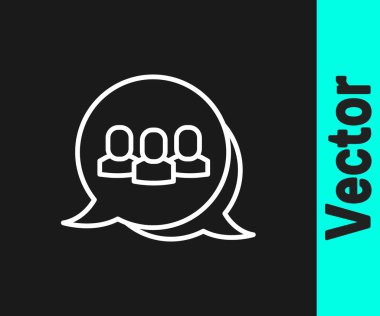 Beyaz çizgi Proje ekibi üs simgesi siyah arkaplanda izole edildi. İş analizi ve planlama, danışmanlık, takım çalışması, proje yönetimi. Geliştiriciler. Vektör.