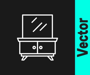 Siyah arkaplanda beyaz çizgi giyinme masası simgesi izole edildi. Vektör.