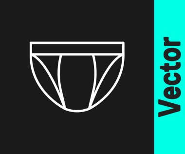 Beyaz çizgili erkek iç çamaşırı simgesi siyah arka planda izole edildi. Erkek iç çamaşırı. Vektör.