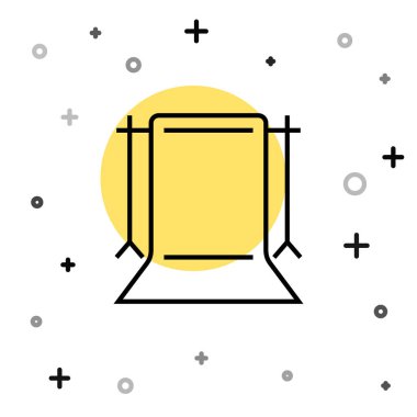 Siyah çizgi Boş fotoğraf stüdyosu simgesi beyaz arkaplanda izole edildi. Perde arkası. Rastgele dinamik şekiller. Vektör.