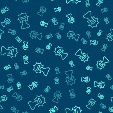 Yeşil çizgi Kimyasal Deneyi, şişe simgesindeki patlama mavi arkaplanda izole edilmiş pürüzsüz desen. Test tüpünde kimyasal patlama. Vektör.