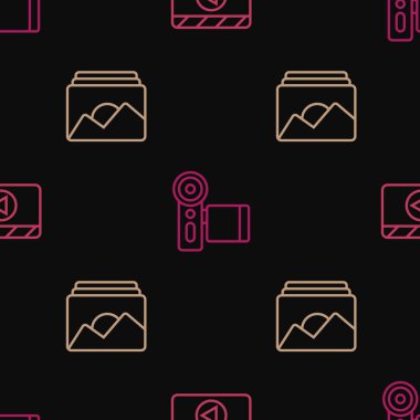 Clapper Photo çerçeve ve Cinema kamera hattını kusursuz desen üzerine ayarla. Vektör.