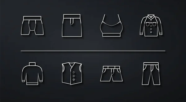 系列男式内裤运动衫短衫或背心长裤和女式作物顶级图标 — 图库矢量图片