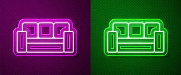 Glowing Neon Line Sofa Icon Isolated Purple Green Background Vector — ストックベクタ