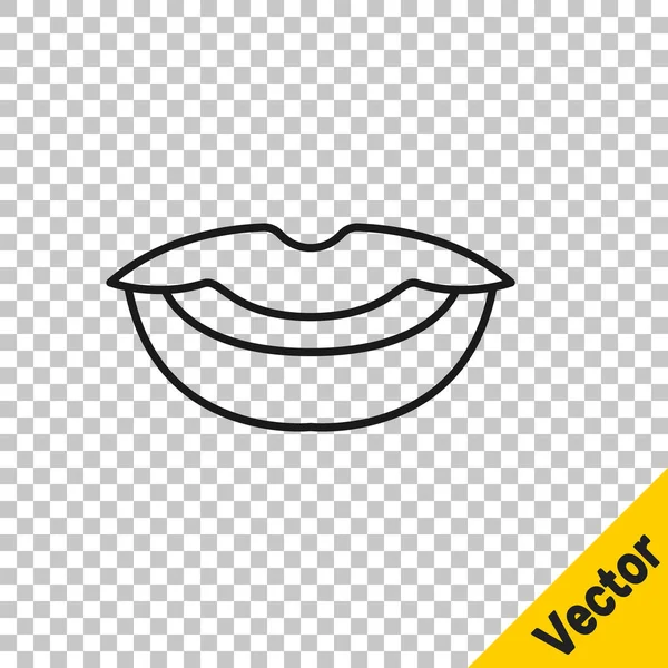 Schwarze Linie Smiling Lippen Symbol Isoliert Auf Transparentem Hintergrund Lächelnd — Stockvektor