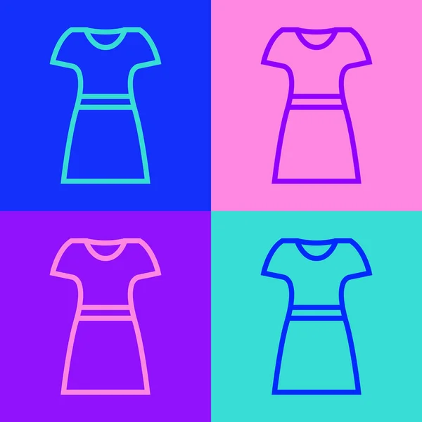 Pop Sanat Çizgisi Kadın Giyim Ikonu Renk Arkaplanda Izole Kıyafet — Stok Vektör