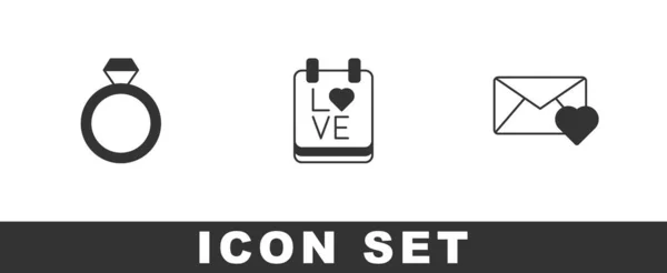 Set Wedding Rings Calendar February Envelope Valentine Heart Icon Vector — Stock Vector