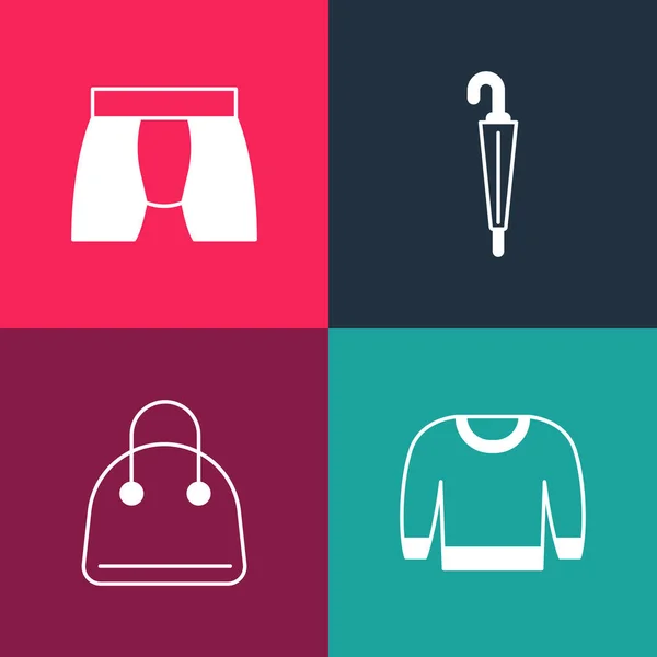 设置流行艺术汗衫手提包伞和男士内裤图标 — 图库矢量图片
