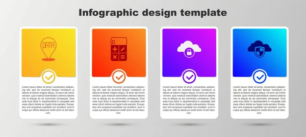 Configurar Análisis Datos Calculadora Bloqueo Escudo Computación Nube Plantilla Infografía — Vector de stock