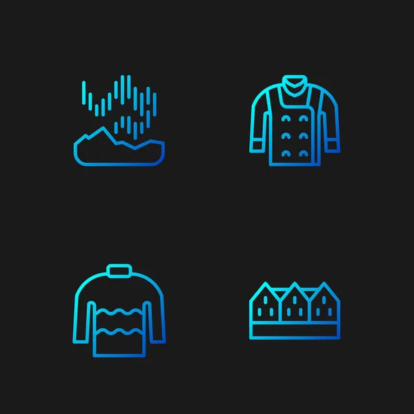 Встановити Лінію Норвезький Дерев Яний Будинок Sweater Northern Lights Градієнтні — стоковий вектор