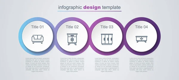 Set Line Sofá Muebles Mesa Noche Armario Plantilla Infografía Empresarial — Archivo Imágenes Vectoriales