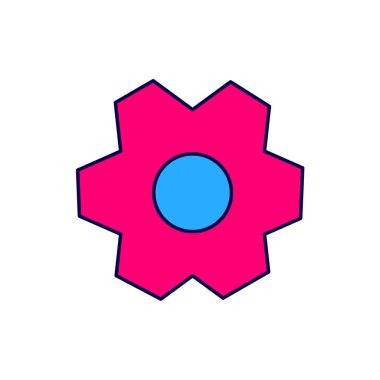 Doldurulmuş ana hatlı Gear simgesi beyaz arkaplanda izole edildi. Çarklı teçhizat ayarları. İşçi sembolü. Vektör.