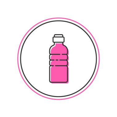 Beyaz arka planda izole edilmiş bir şişe dolusu su ikonu. Soda su içme tabelası. Vektör.