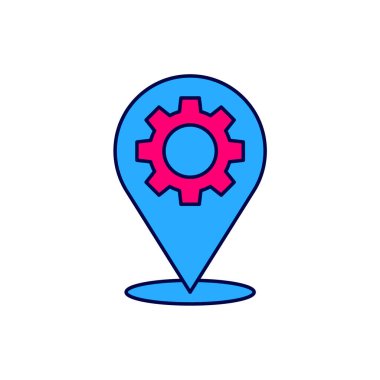 Beyaz arkaplanda izole edilmiş dişli simgesi ile doldurulmuş ana hat konumu. Vektör.