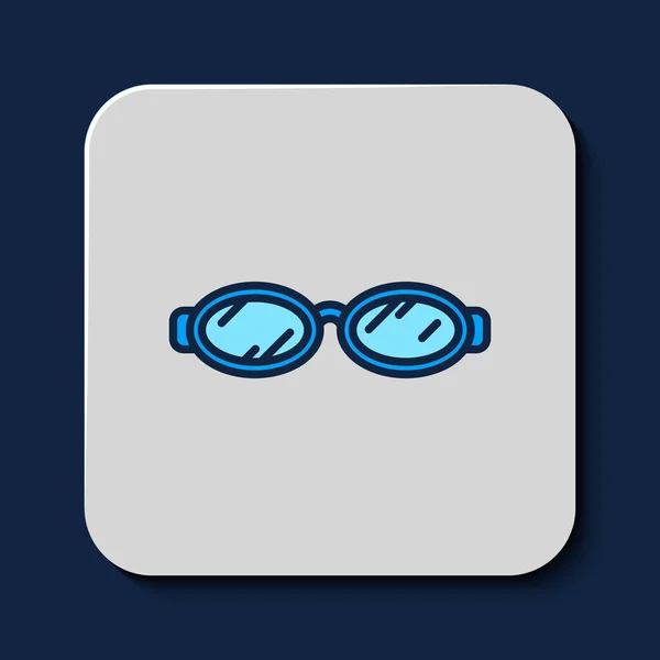 Fyllda Kontur Glasögon För Simning Ikon Isolerad Blå Bakgrund Glasögonskylt — Stock vektor