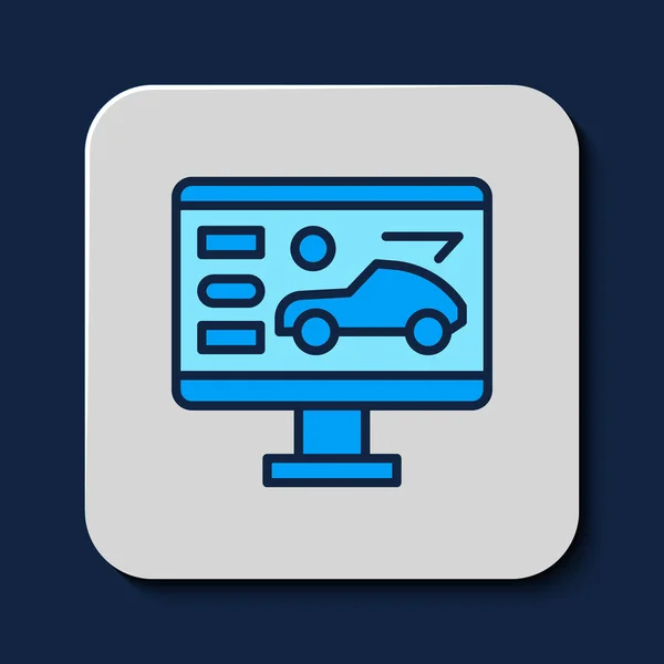 在蓝色背景下隔离的汽车图标的填充轮廓硬件诊断条件 汽车维修和保养零件 — 图库矢量图片