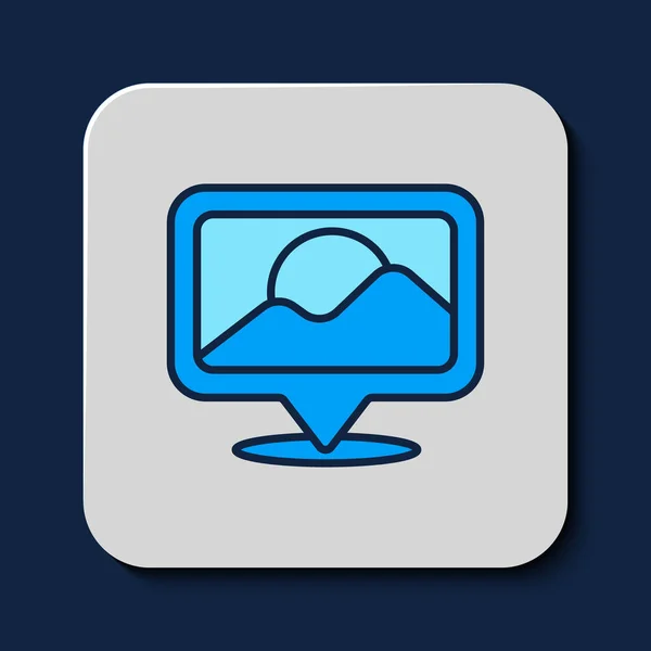 Filled Outline Map Pin Icon Isolated Blue Background Navigation Pointer — Stockvektor