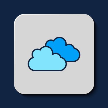 Mavi arkaplanda izole edilmiş ana hatlı Bulut simgesi. Vektör.